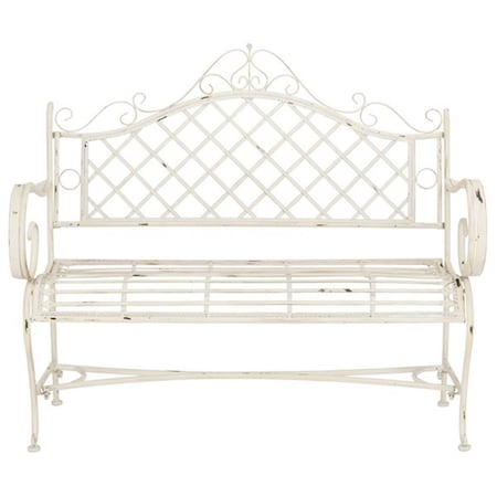 Safavieh 45.75 in. Abner Wrought Iron Outdoor Garden Bench, Antique & White PAT5017A